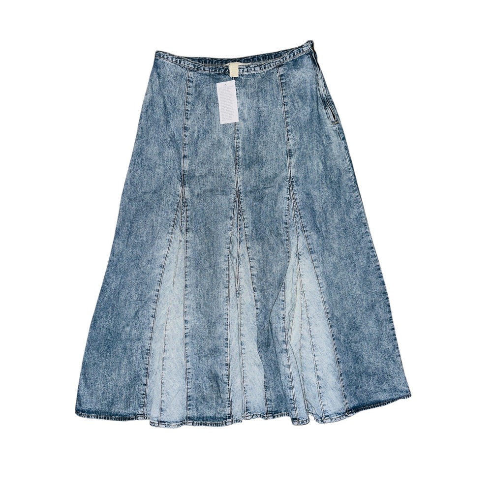 WB5 Vtg The Territory Ahead Denim Skirt A Line Maxi Acid Wash Flare Jean Skirt 8